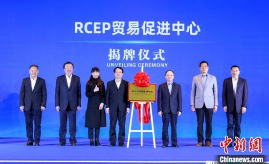 图为中国中西部地区首个RCEP贸易促进中心正式揭牌。 渝中区商务委供图
